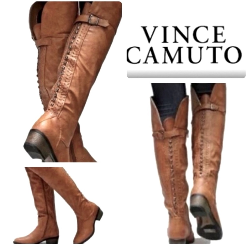 VINCE CAMUTO Knee High Distressed Leather Studded Boots